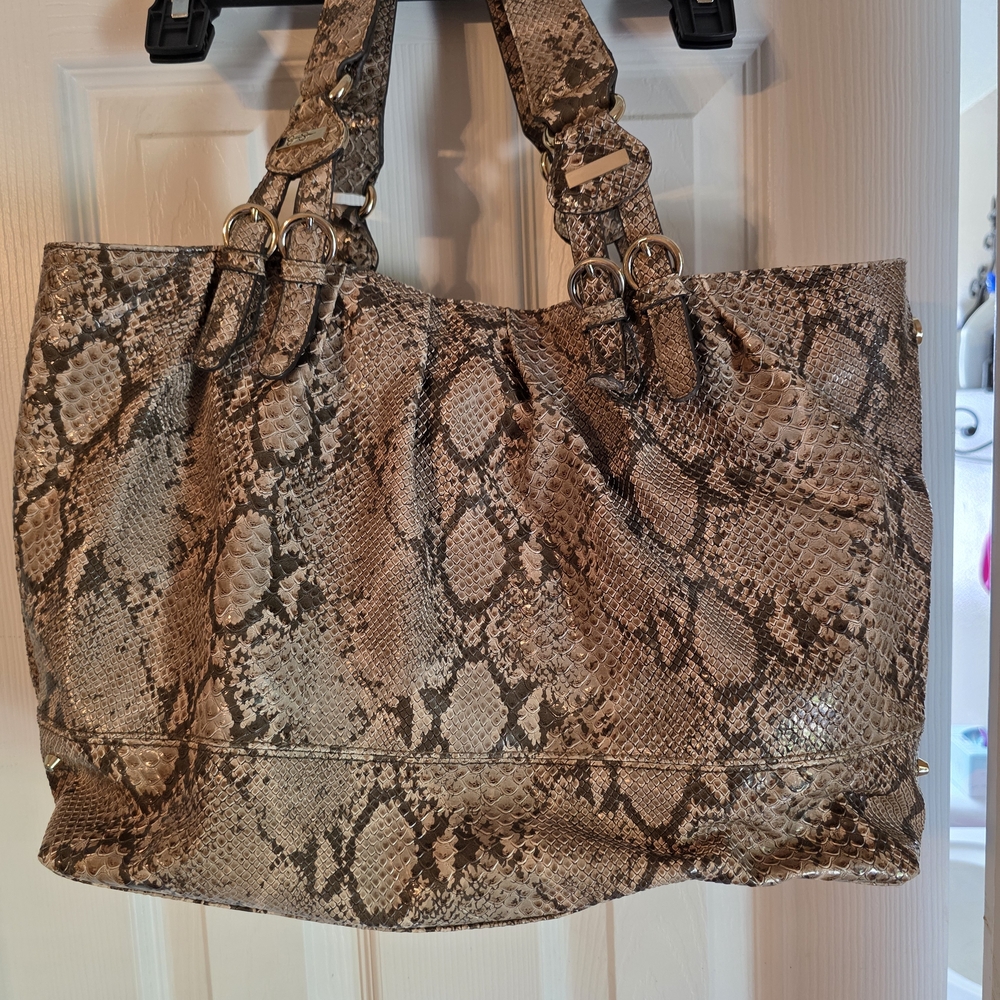 Jessica Simpson Cream and Brown Shoulder Bag with Exotic Pattern
